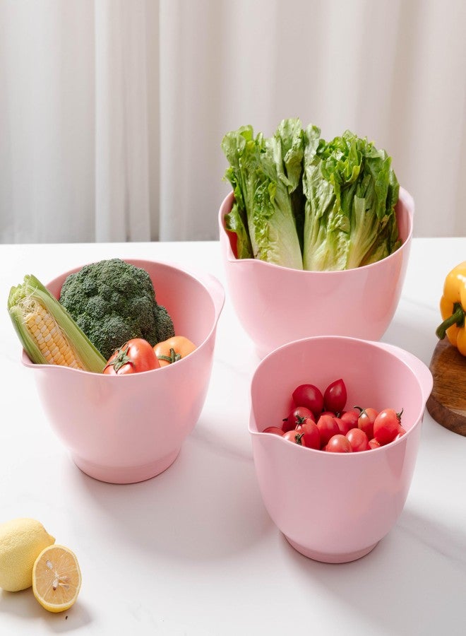 ZAROCRUS Nesting Melamine Mixing Bowl Set with Pour Spouts, Set of 3, Nesting Design Saves Space, Non-Slip, Size 2, 2.9 and 3.9qt, for Prepping, Mixing, Baking, Cooking, Pink - Image 5